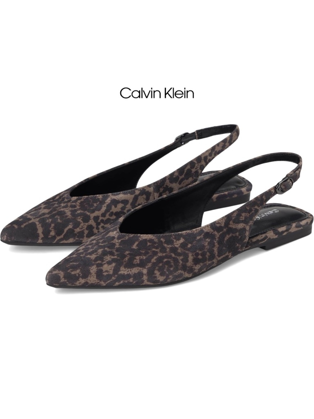 CALVIN KLEIN NIB GALIANA SLINGBACK POINTED TOE DARK LEOPARD FLATS. SIZE 7.5